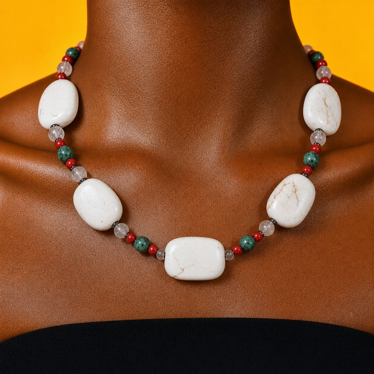 SAÉA White Magnesite Chunky Stone Necklace, 17" | Vintage, One of One
