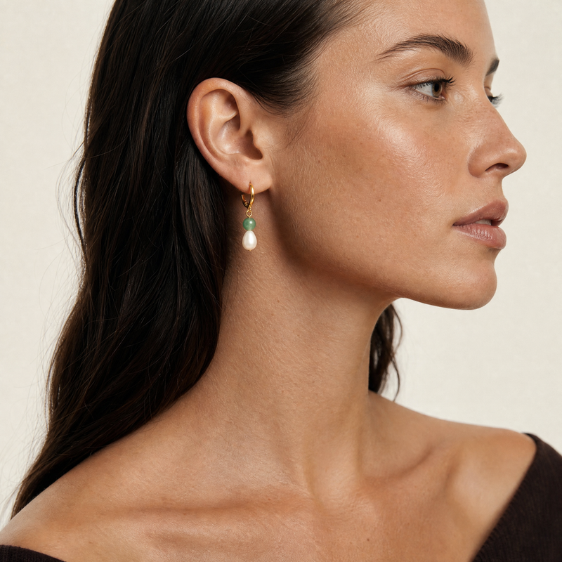 SAÉA Freshwater Pearl & Gemstone Gold Filled Huggie Earrings