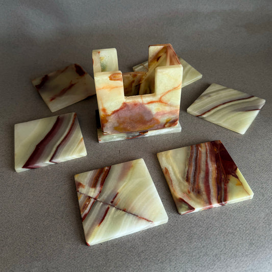 Pale honey & warm rust | SAÉA Square Onyx Coaster Set