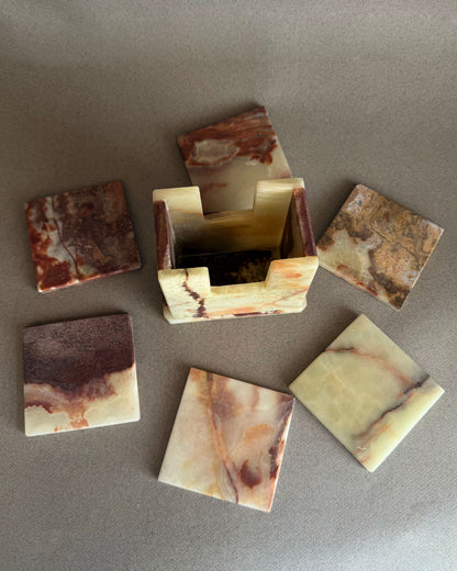 Soft cream, pale sage & plum | SAÉA Square Onyx Coaster Set