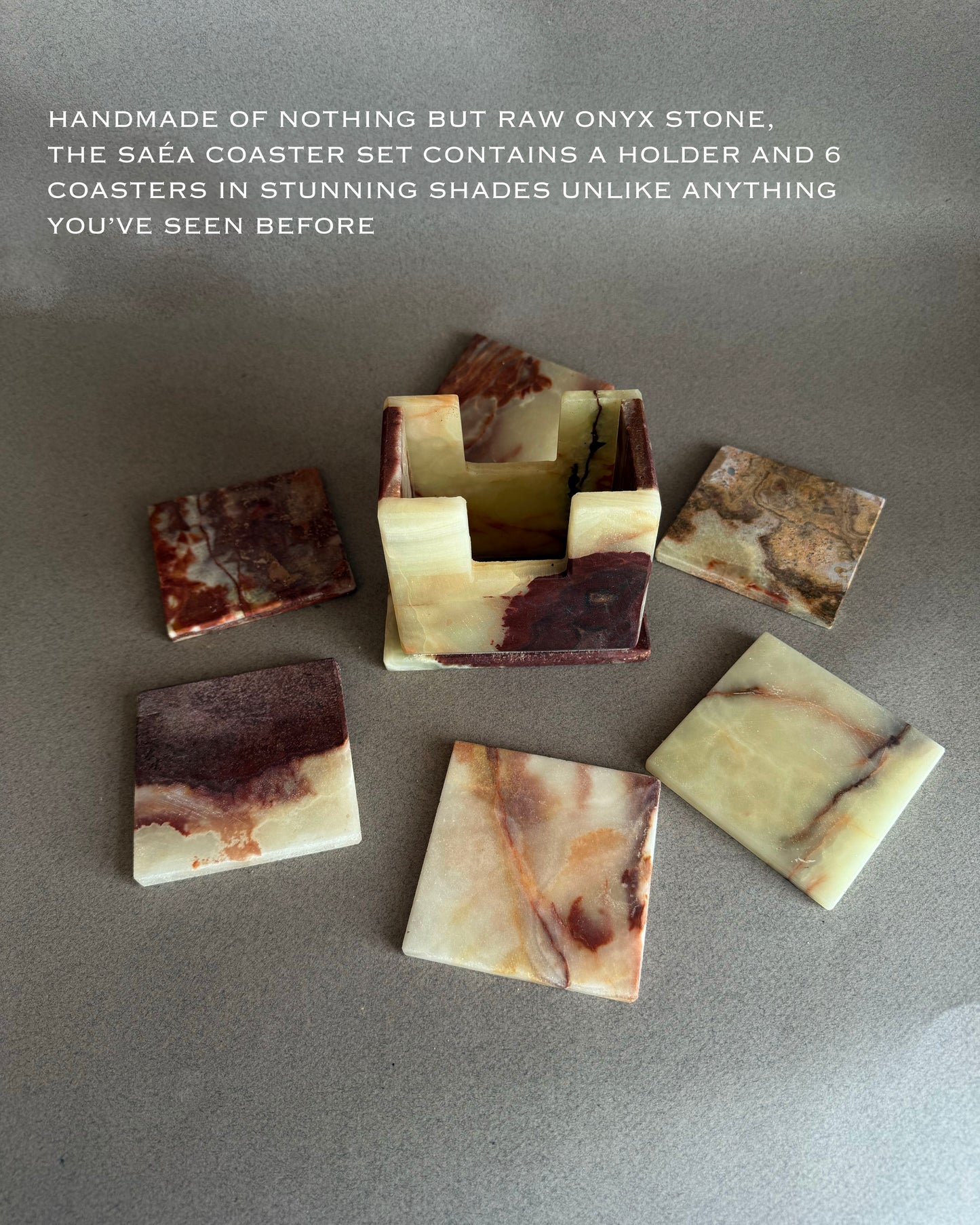 Soft cream, pale sage & plum | SAÉA Square Onyx Coaster Set