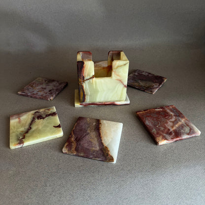 Soft jade, sand & warm clay | SAÉA Square Onyx Coaster Set