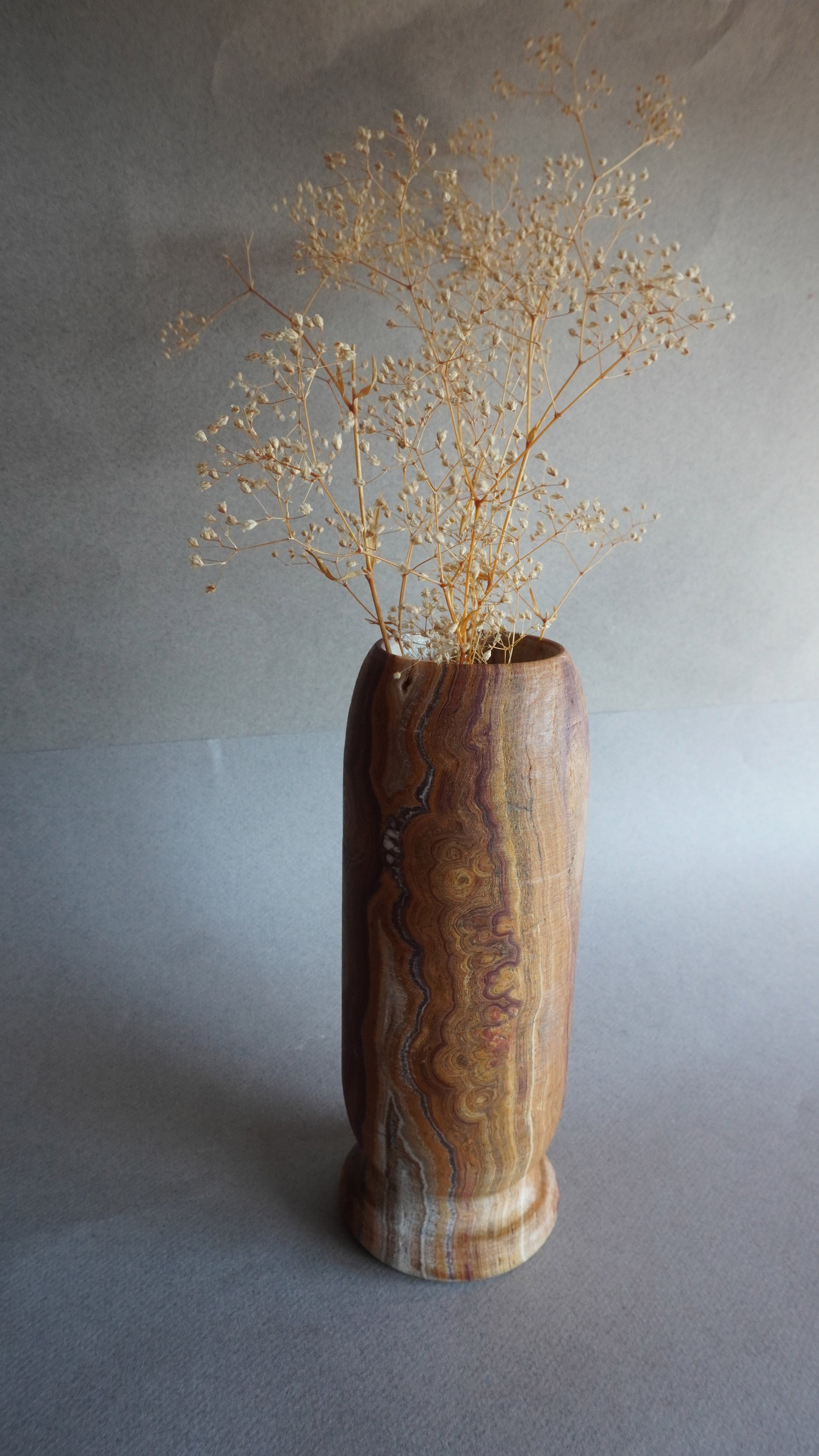 Tall stone vase with pampas grass, rustic modern onyx vase centerpiece
