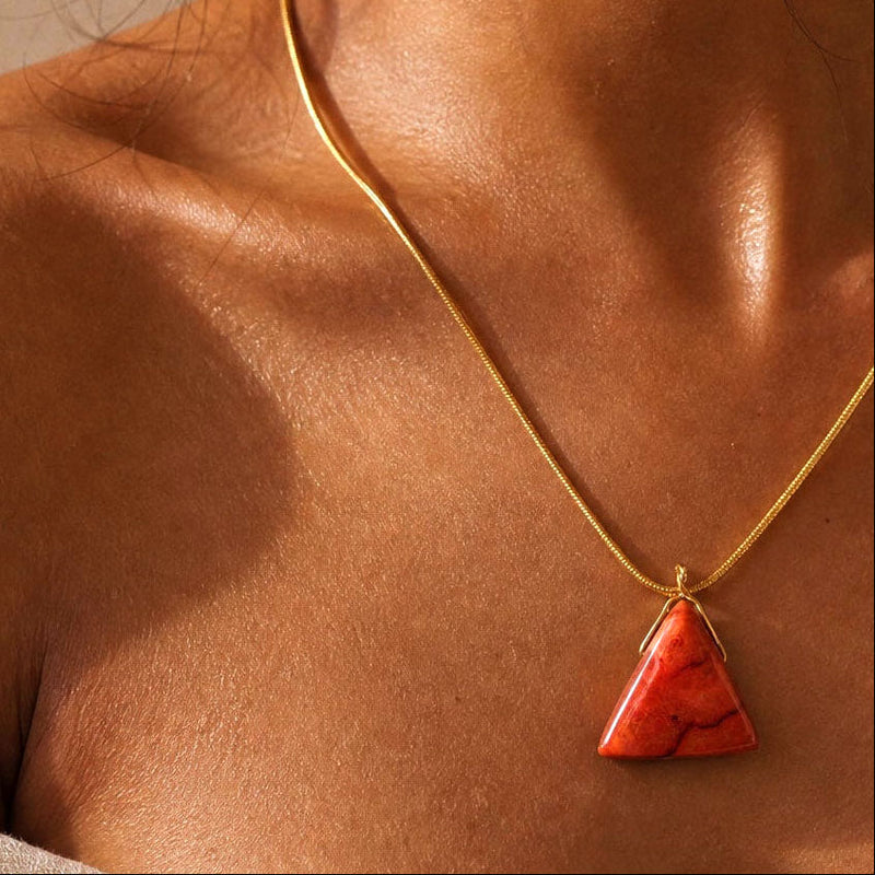 SAÉA Carnelian Pendant on a Gold Snake Chain