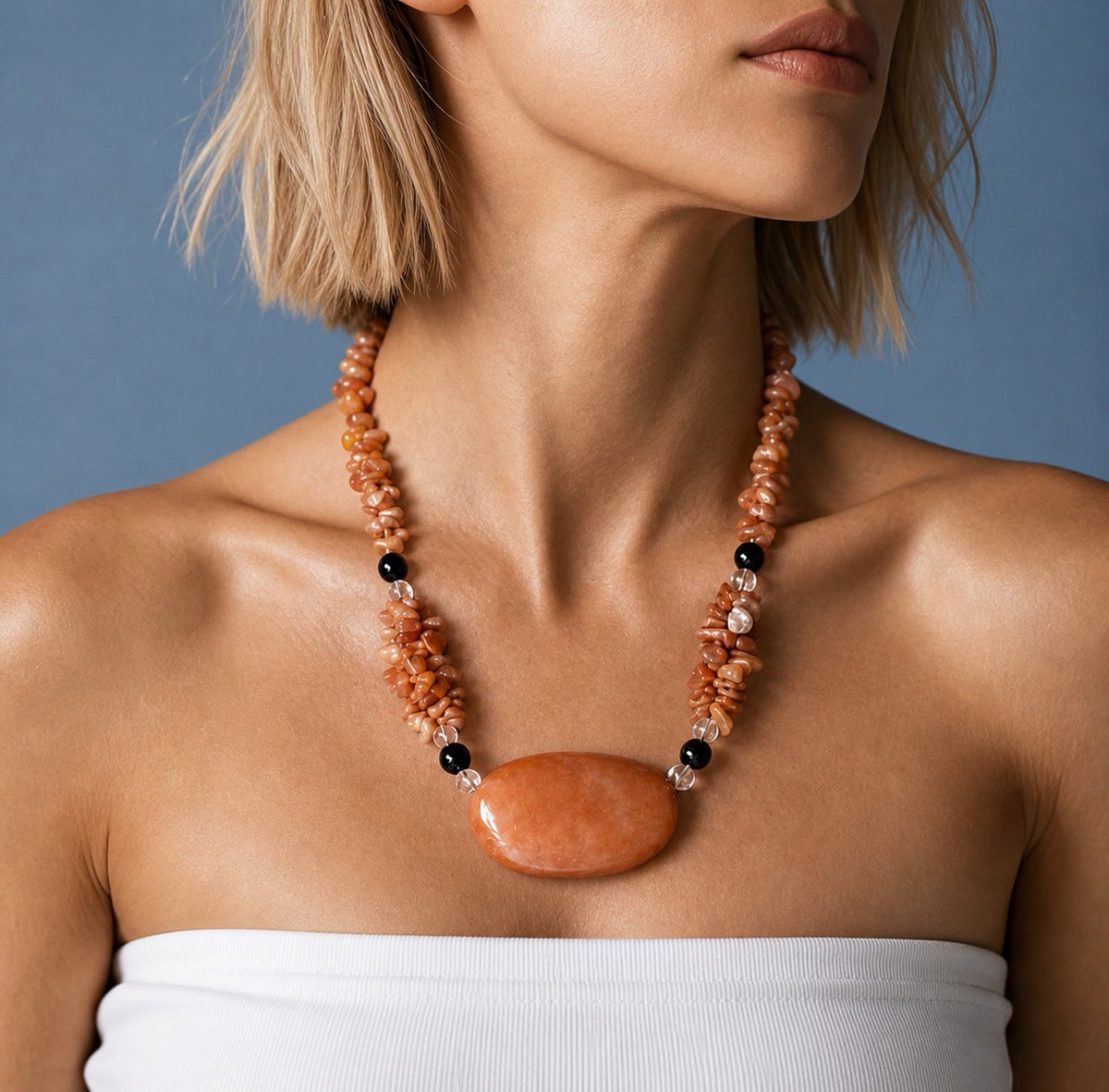 chunky orange beaded carnelian necklace statement necklace 