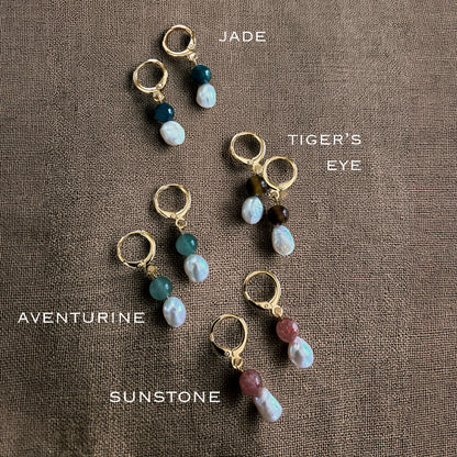 SAÉA Freshwater Pearl & Gemstone Gold Filled Huggie Earrings