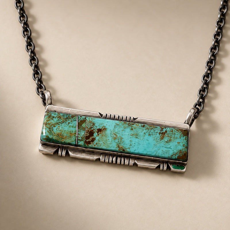 Mesa Bar Sterling Silver Necklace in Kingman Turquoise | SAÉA