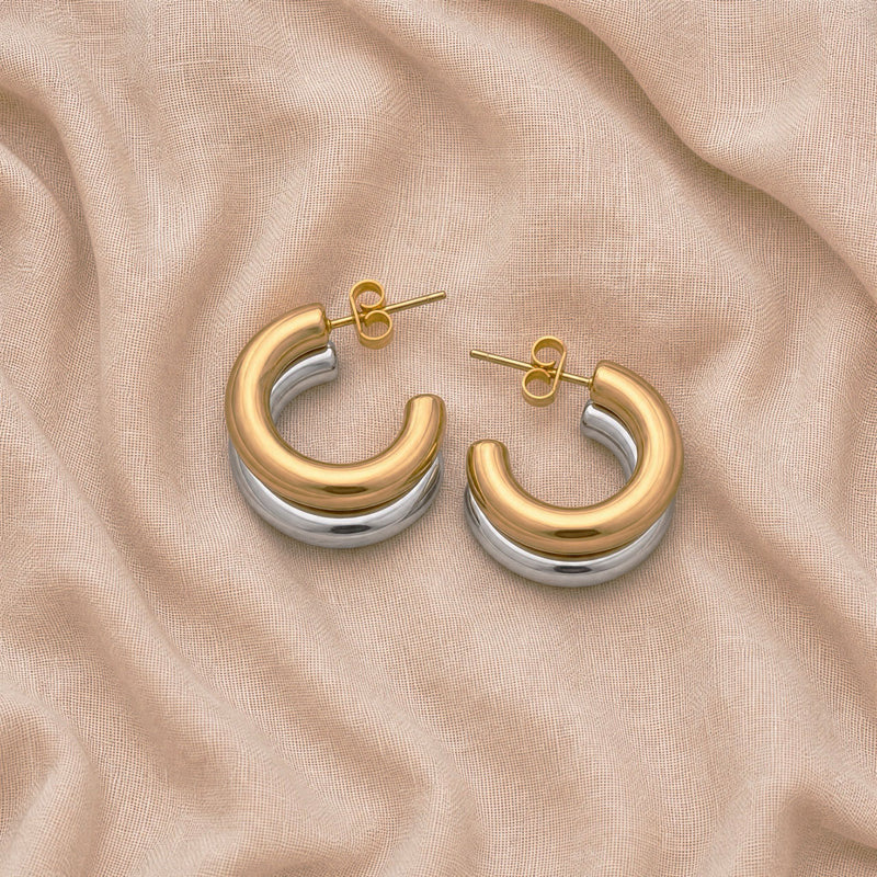 SAÉA Mixed Metal Double Hoop Earrings — Waterproof