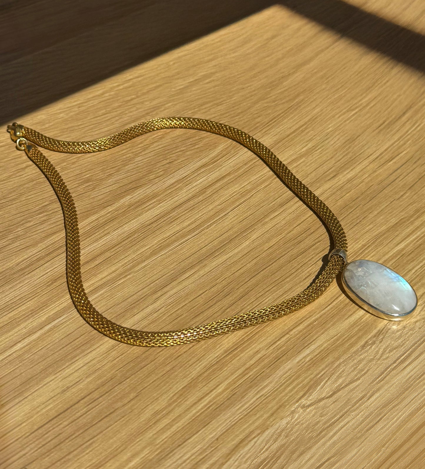 SAÉA Moonstone Mesh Necklace in Gold Vermeil