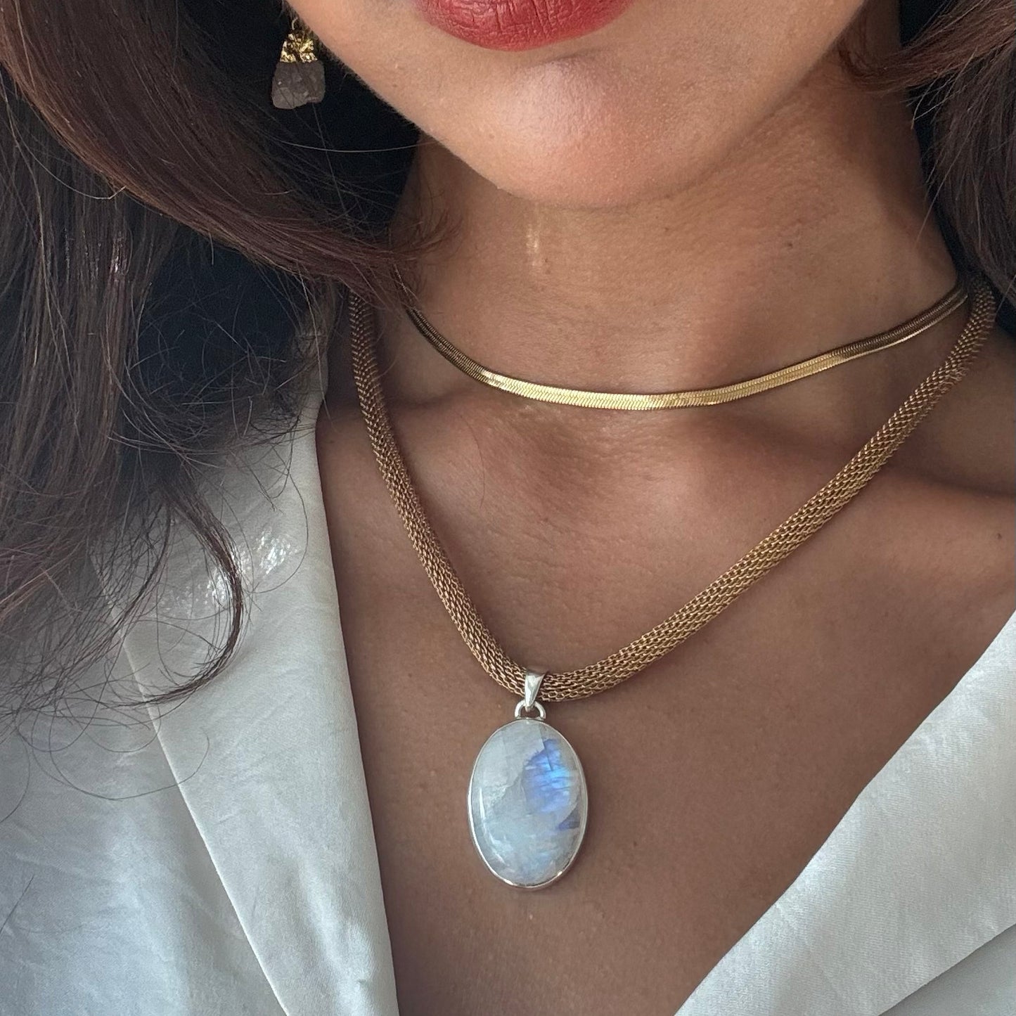 SAÉA Moonstone Mesh Necklace in Gold Vermeil