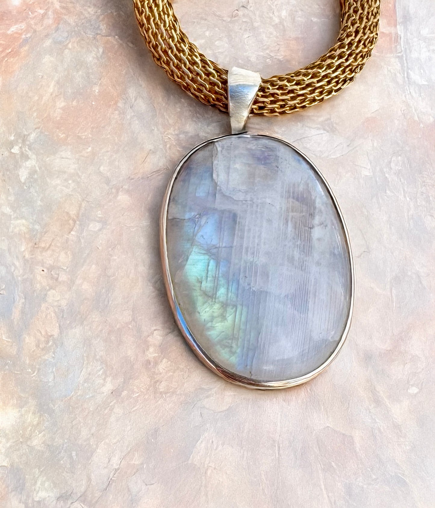SAÉA Moonstone Mesh Necklace in Gold Vermeil