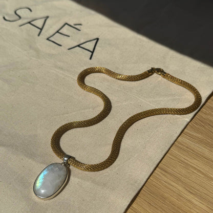 SAÉA Moonstone Mesh Necklace in Gold Vermeil