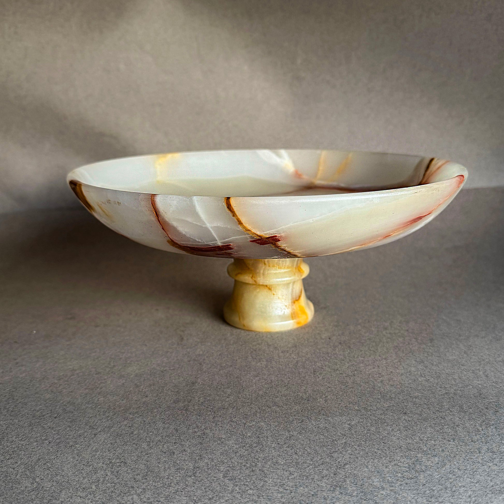 pink yellow honey onyx pedestal bowl