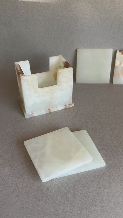 Golden Clay & Burnt Caramel | SAÉA Square Onyx Coaster Set