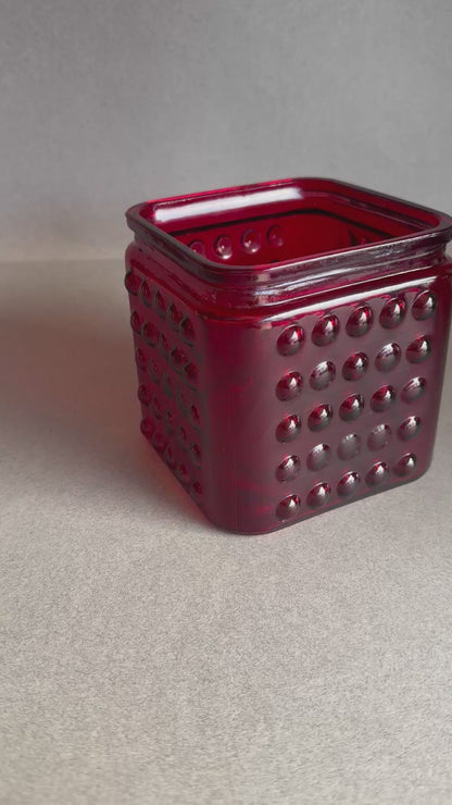 Vintage 1960s Ruby Red Hobnail Glass Jar | American Origin