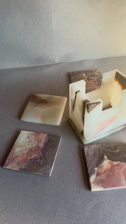 Ivory, Cream, and Honey | SAÉA Square Onyx Coaster Set