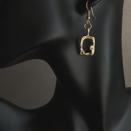 Minimalist gold drop earrings with abstract sculptural shape, 14k gold filled waterproof earrings
