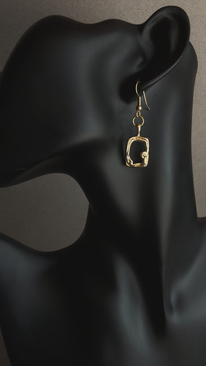 Minimalist gold drop earrings with abstract sculptural shape, 14k gold filled waterproof earrings
