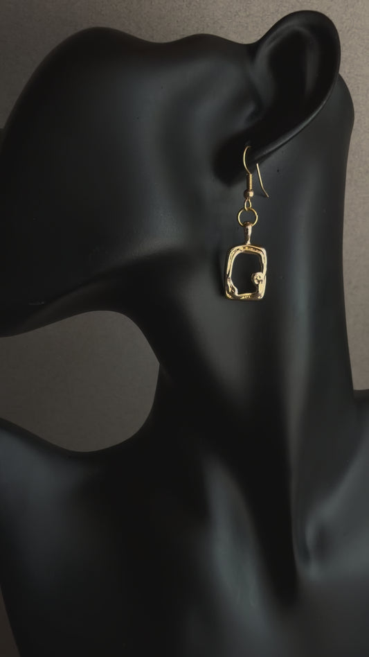 Minimalist gold drop earrings with abstract sculptural shape, 14k gold filled waterproof earrings
