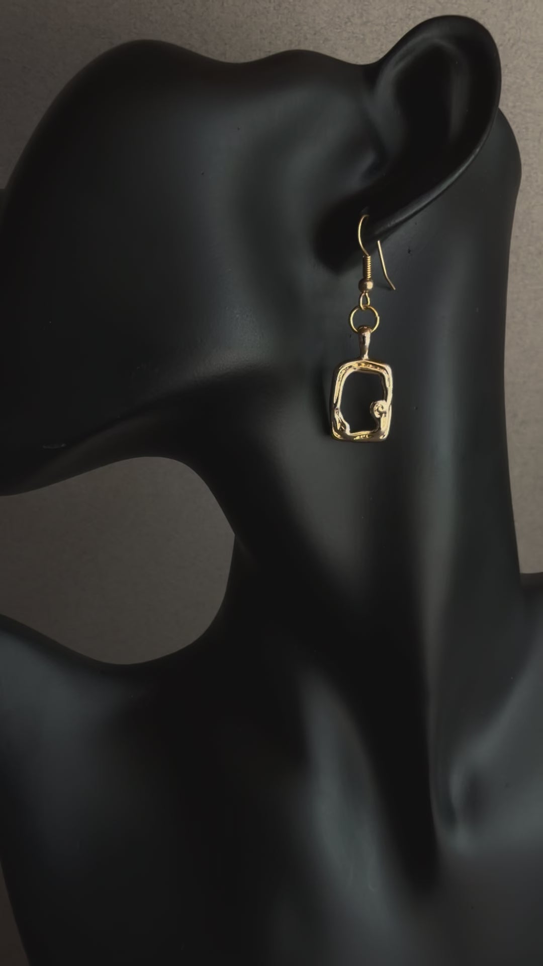 Minimalist gold drop earrings with abstract sculptural shape, 14k gold filled waterproof earrings
