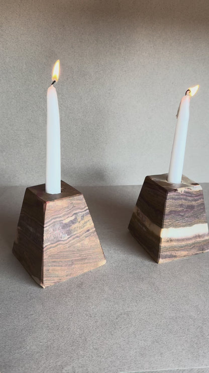 Mocha & Warm Ivory | SAÉA Pyramid Taper Candle Holders