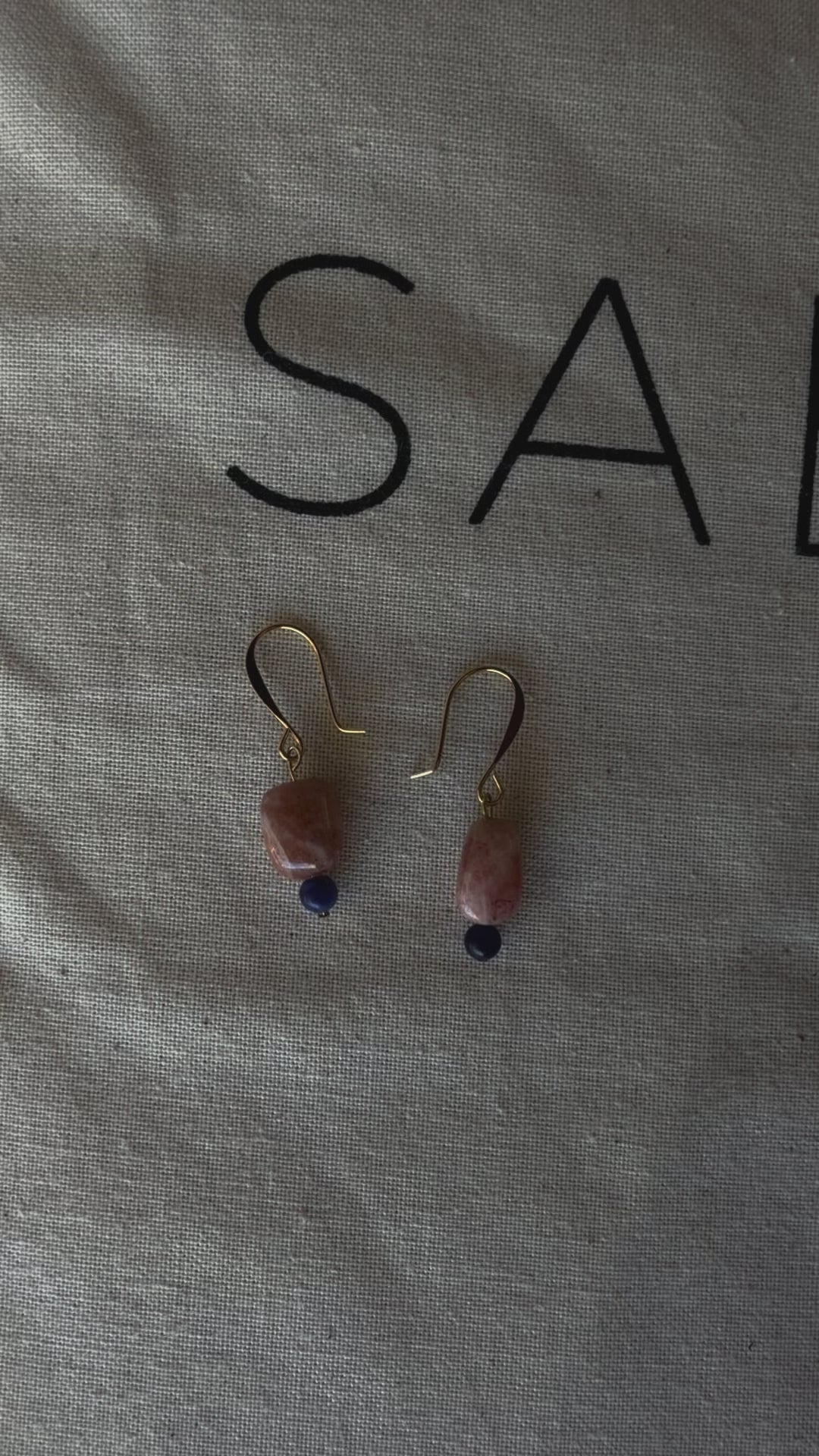 Minimal gold filled dangle earrings featuring natural sunstone and sodalite stones
