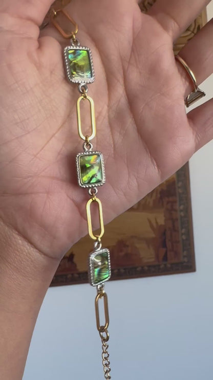 SAÉA Paperclip Bracelet/Anklet in Vintage Abalone & 18k gold
