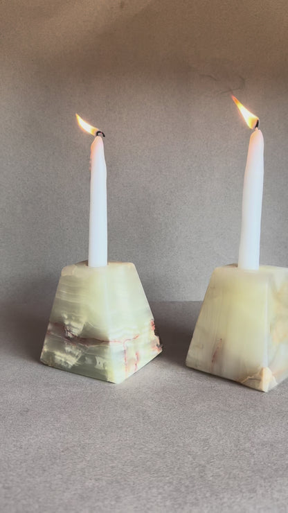 Amber Green & Cream | SAÉA Pyramid Taper Candle Holders