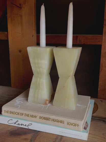 Cream & Nude Green | SAÉA Hourglass Taper Candle Holders