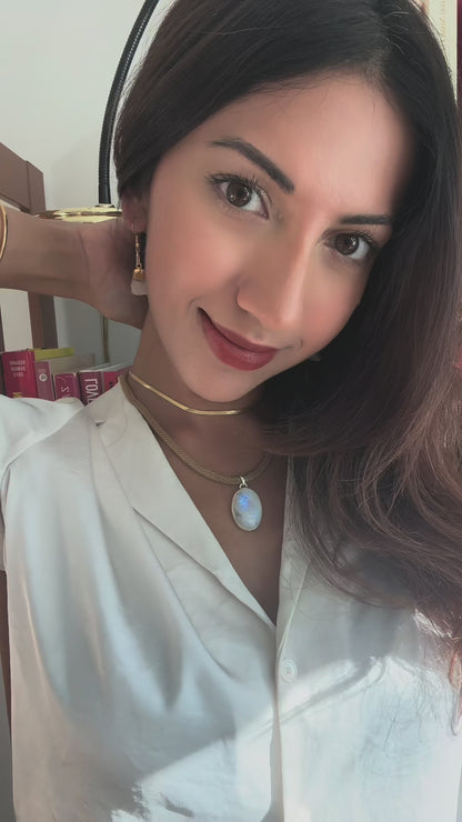 SAÉA Moonstone Mesh Necklace in Gold Vermeil