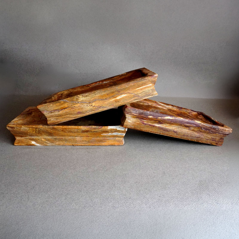 rustic brown stone catchall trays