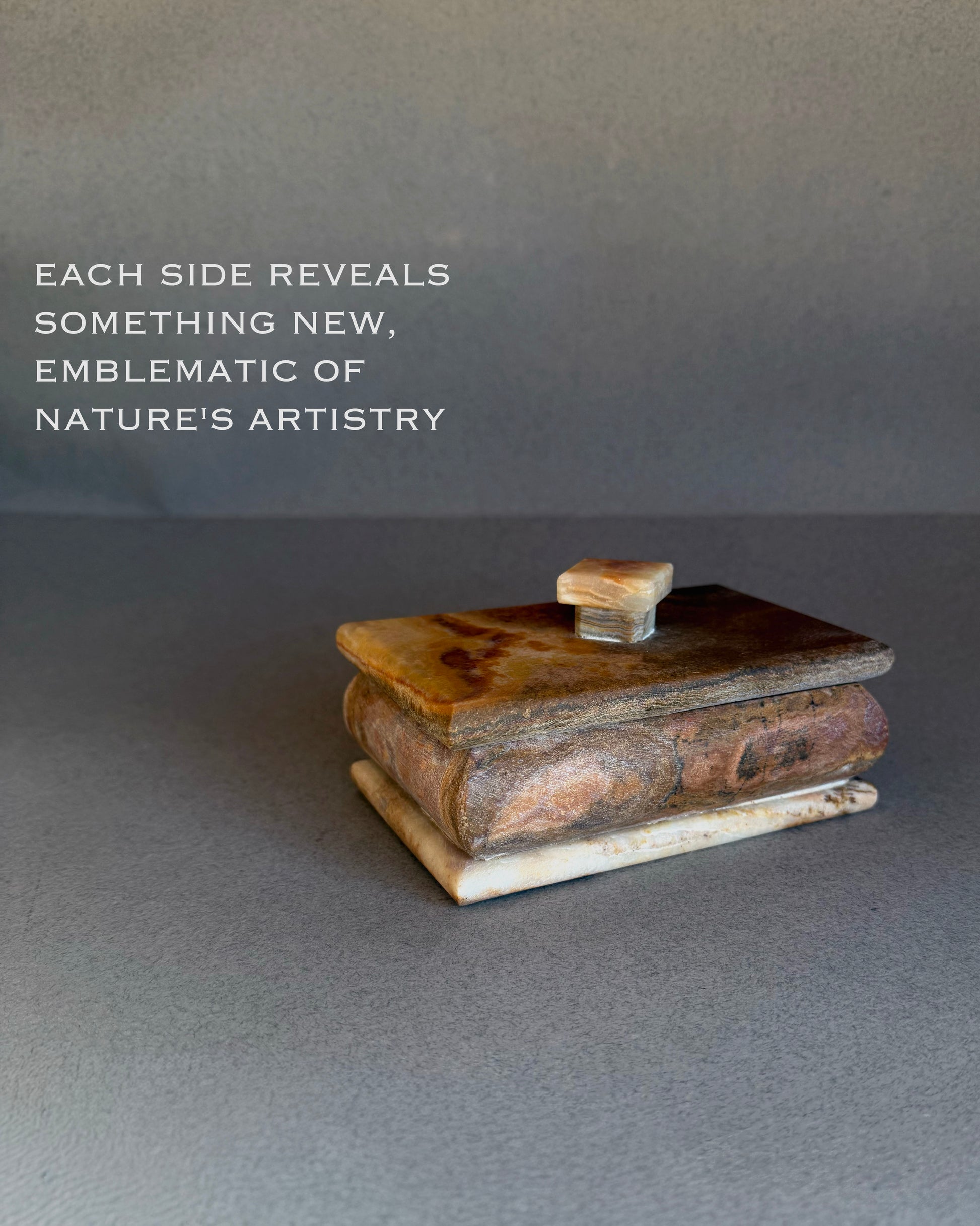 Rectangular stone keepsake box hand carved from natural onyx, minimalist decor