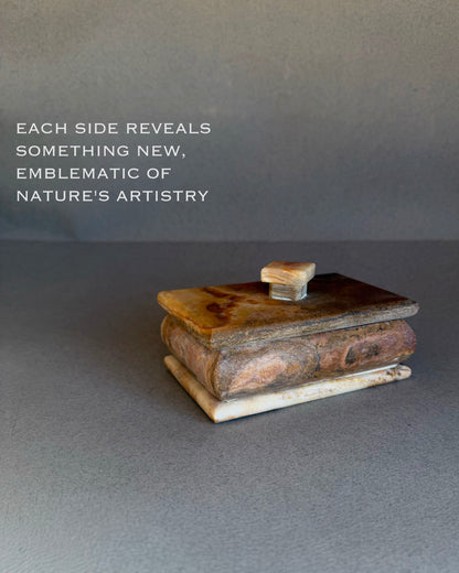 Rectangular stone keepsake box hand carved from natural onyx, minimalist decor