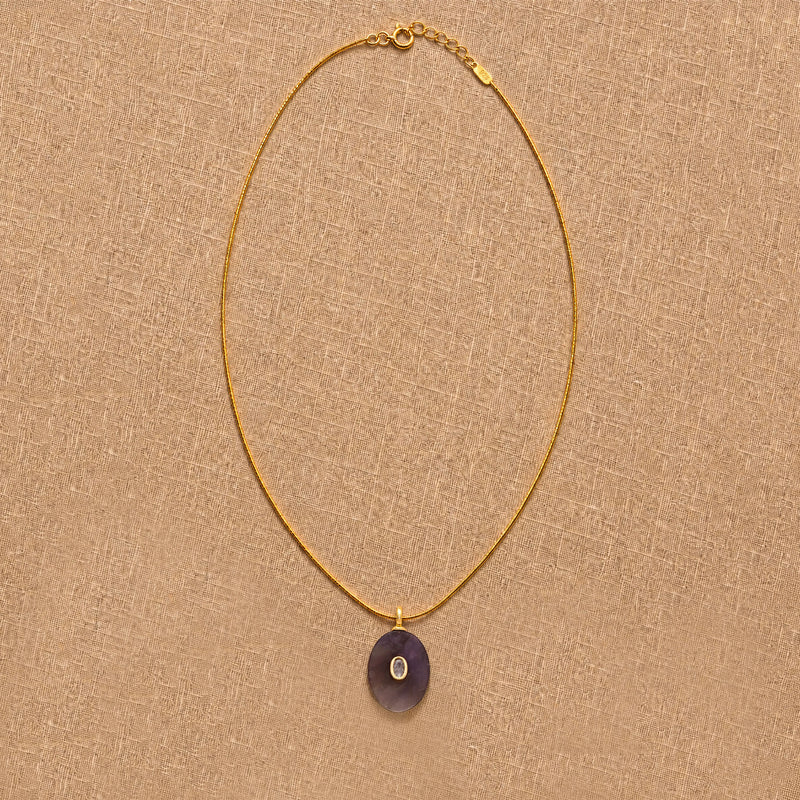 SAÉA Amethyst Pendant Necklace on Gold Snake Chain - 14-18" Adjustable