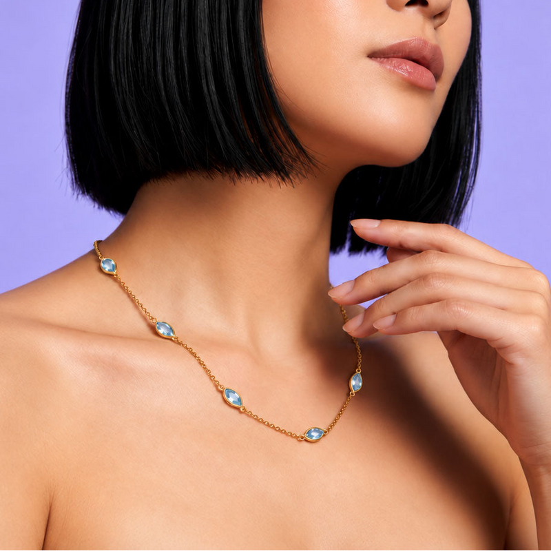 Sky Blue Topaz in Fine Gold Vermeil | SAÉA Petal Station Necklace 18"