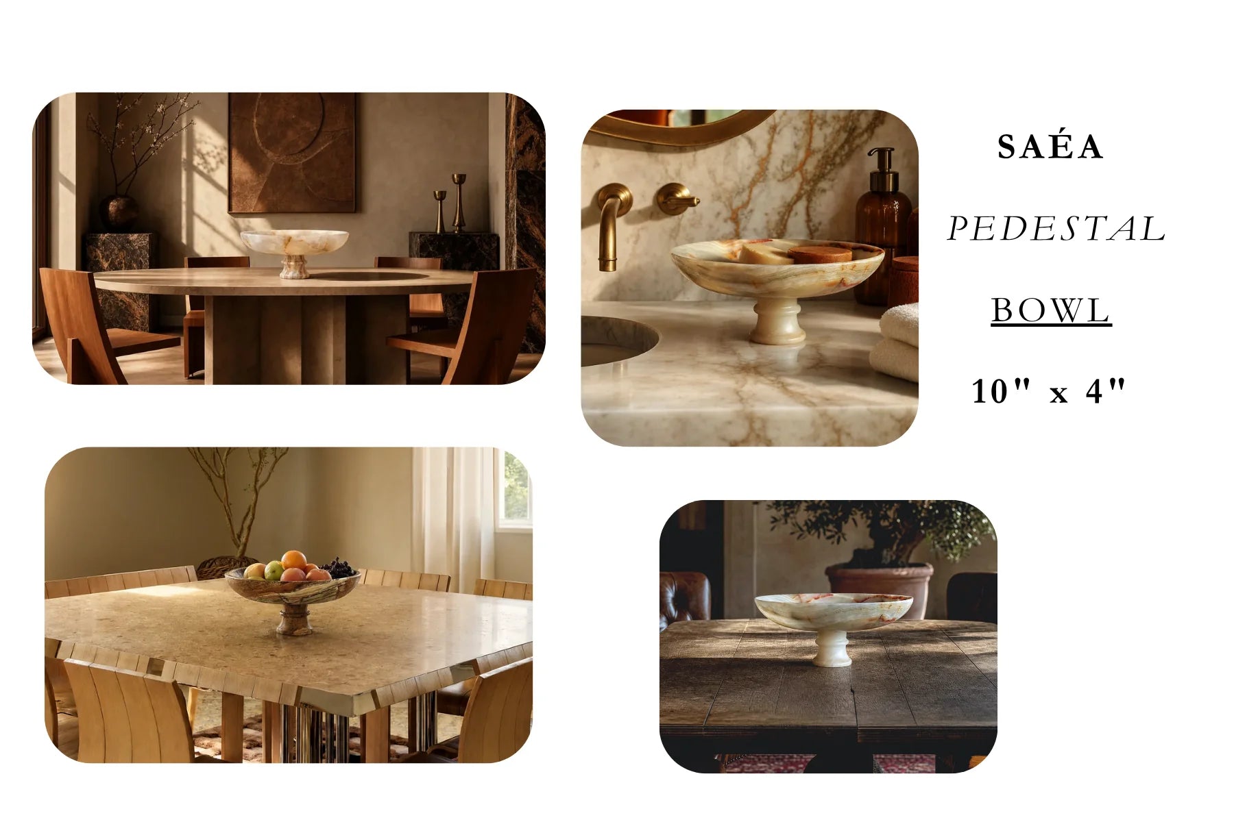 SAÉA Pedestal Bowl, 10 by 4 inches, styled on dining tables and vanities