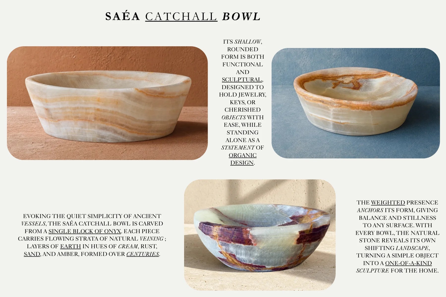 SAÉA Catchall Bowl — shallow rounded onyx bowl for jewelry and keys