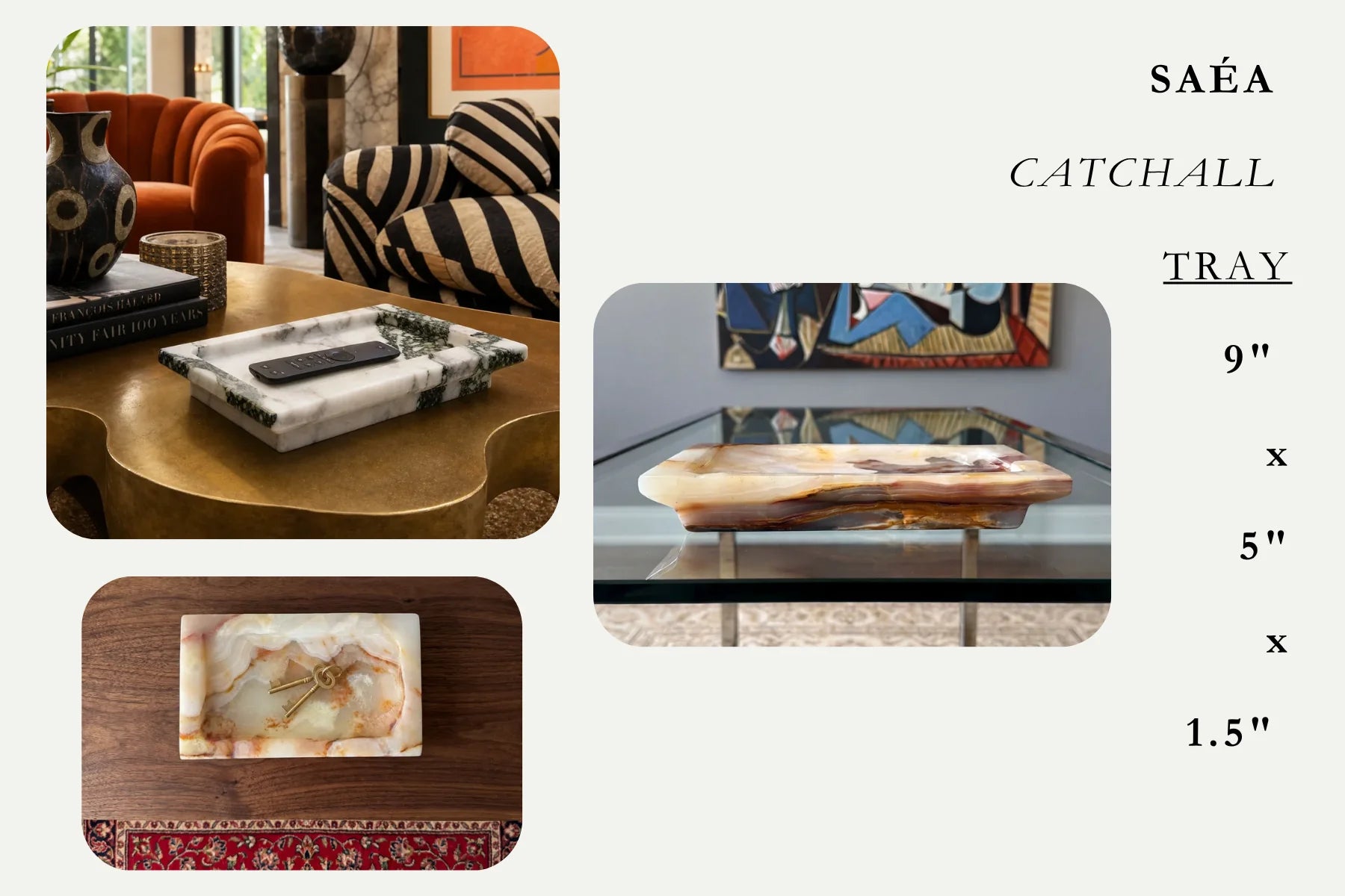 SAÉA Catchall Tray, 9 by 5 by 1.5 inches, styled on coffee tables