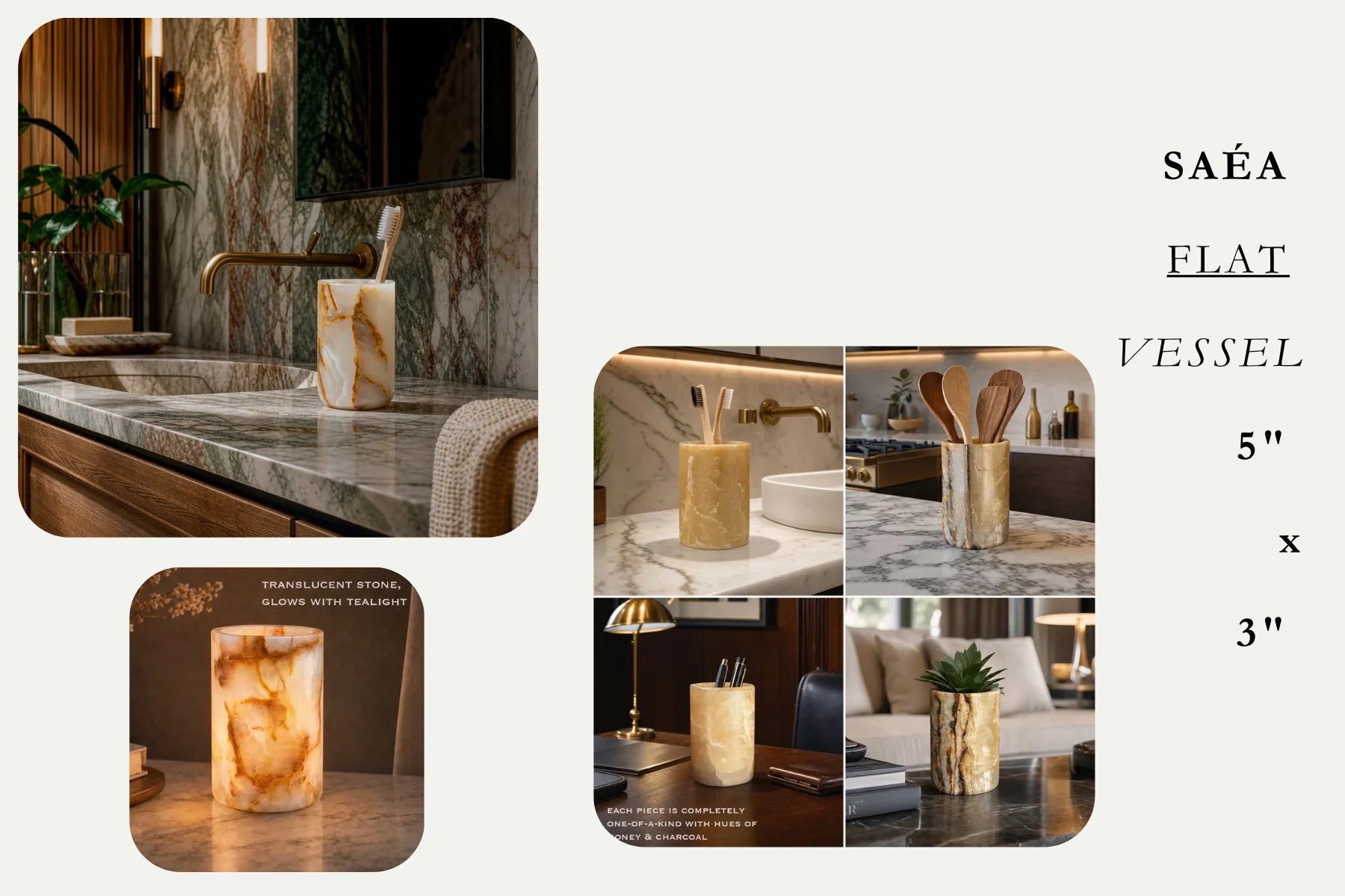SAÉA Flat Vessel, 5 by 3 inches, styled in bathrooms and on desks