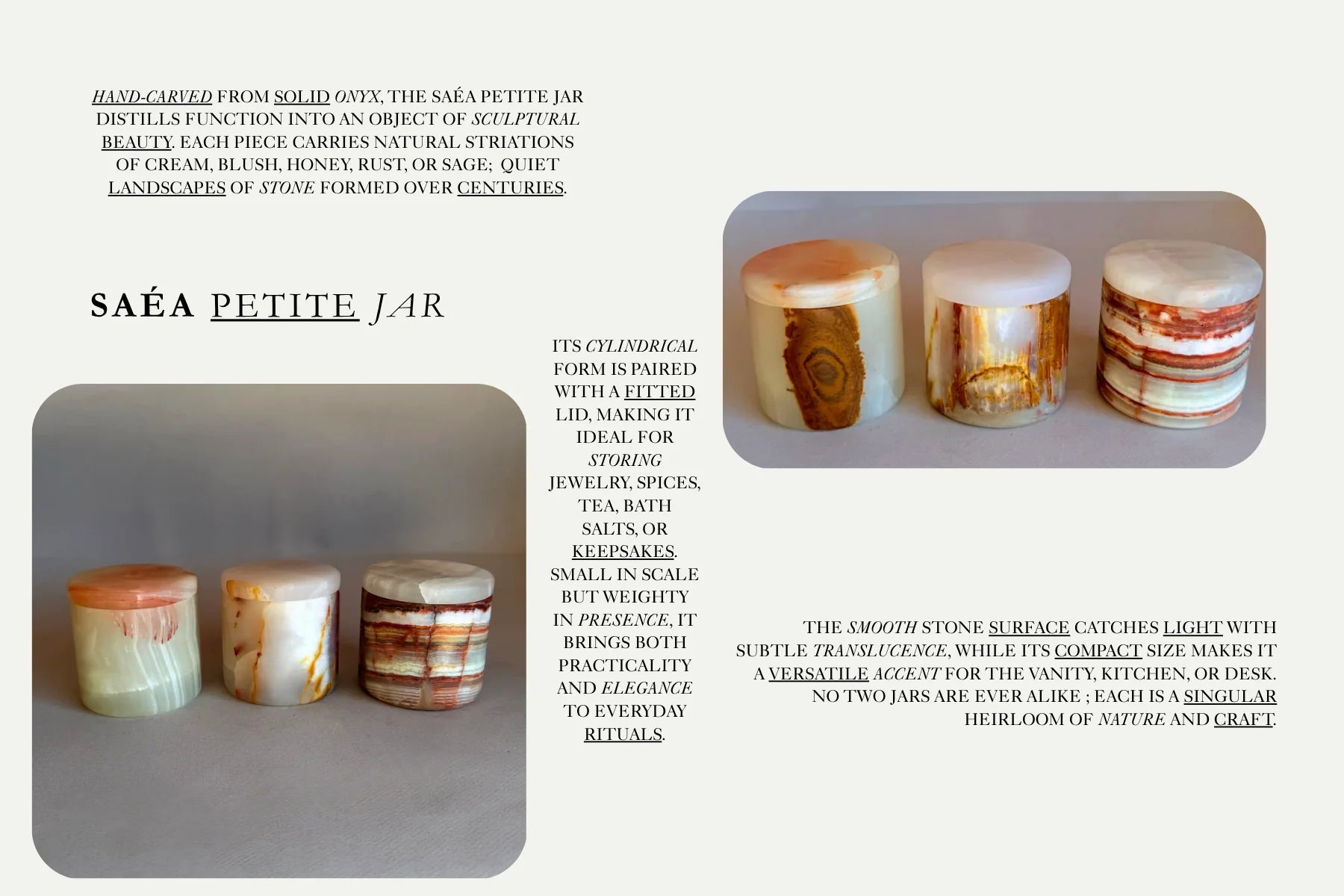 SAÉA Petite Jar — small cylindrical onyx jar with a fitted lid