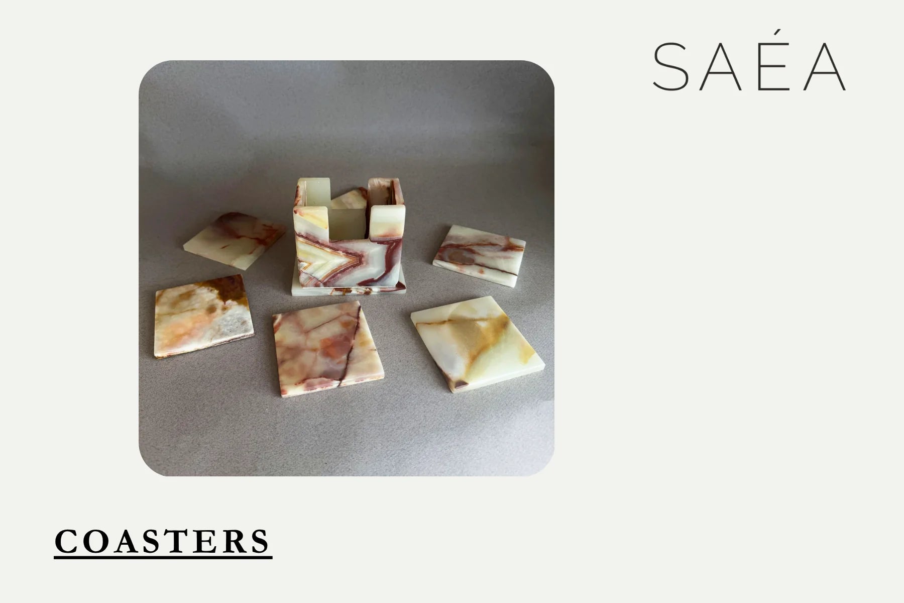 Coasters — section opener with hand-carved onyx coasters