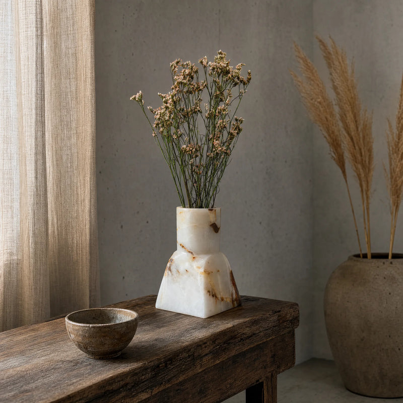 saea designs white lavender sandstone dune vase in a luxury home wabi sabi vase stone