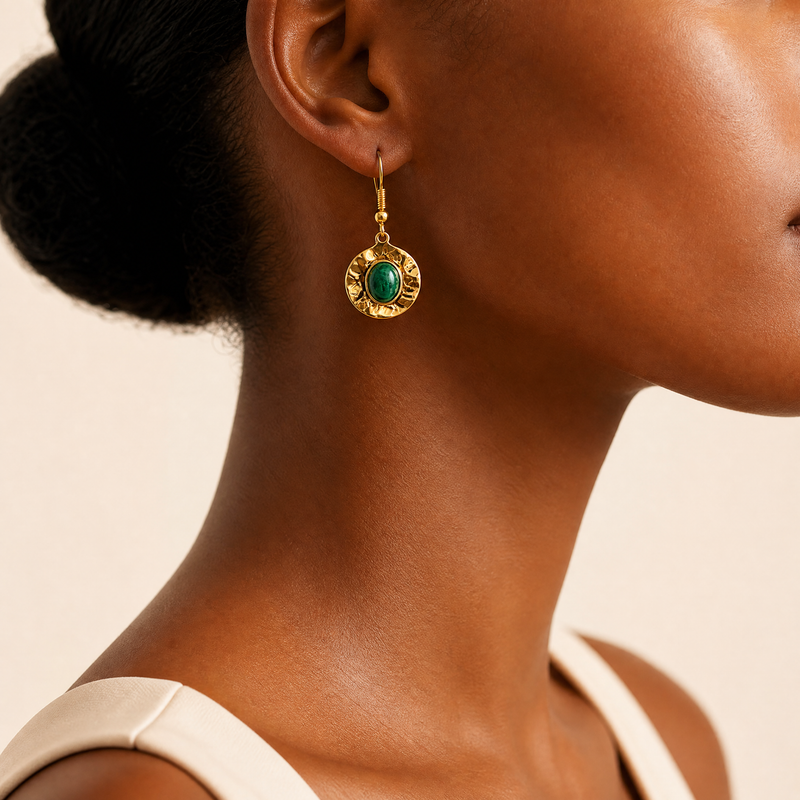 SAÉA Malachite Gold Medallion Drop Earrings