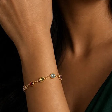 Mixed Stone in Fine Gold Vermeil | SAÉA Ember Station Bracelet 7"+1"