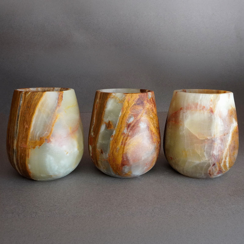 onyx vessels in sienna amber cream and rust for toothbrush holders, utensil holders, pen holders
