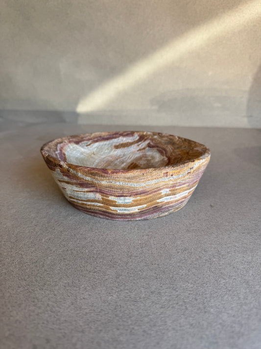 Natural stone jewelry dish and bedside catchall bowl with earthy marbled veining