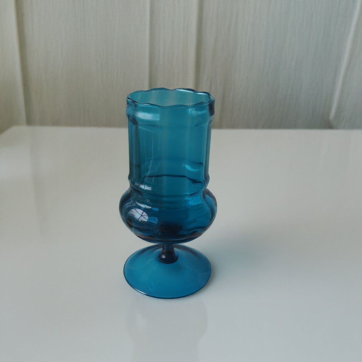 Vintage 1960s Blue Pedestal Glass Vase – Mid-Century Swung Glass - Empoli - Italian Origin