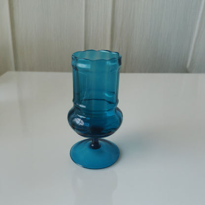 Vintage 1960s Blue Pedestal Glass Vase – Mid-Century Swung Glass - Empoli - Italian Origin