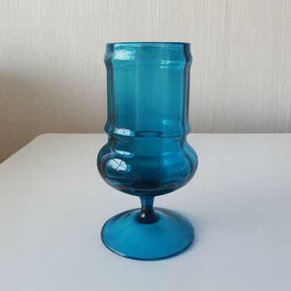 Vintage 1960s Blue Pedestal Glass Vase – Mid-Century Swung Glass - Empoli - Italian Origin