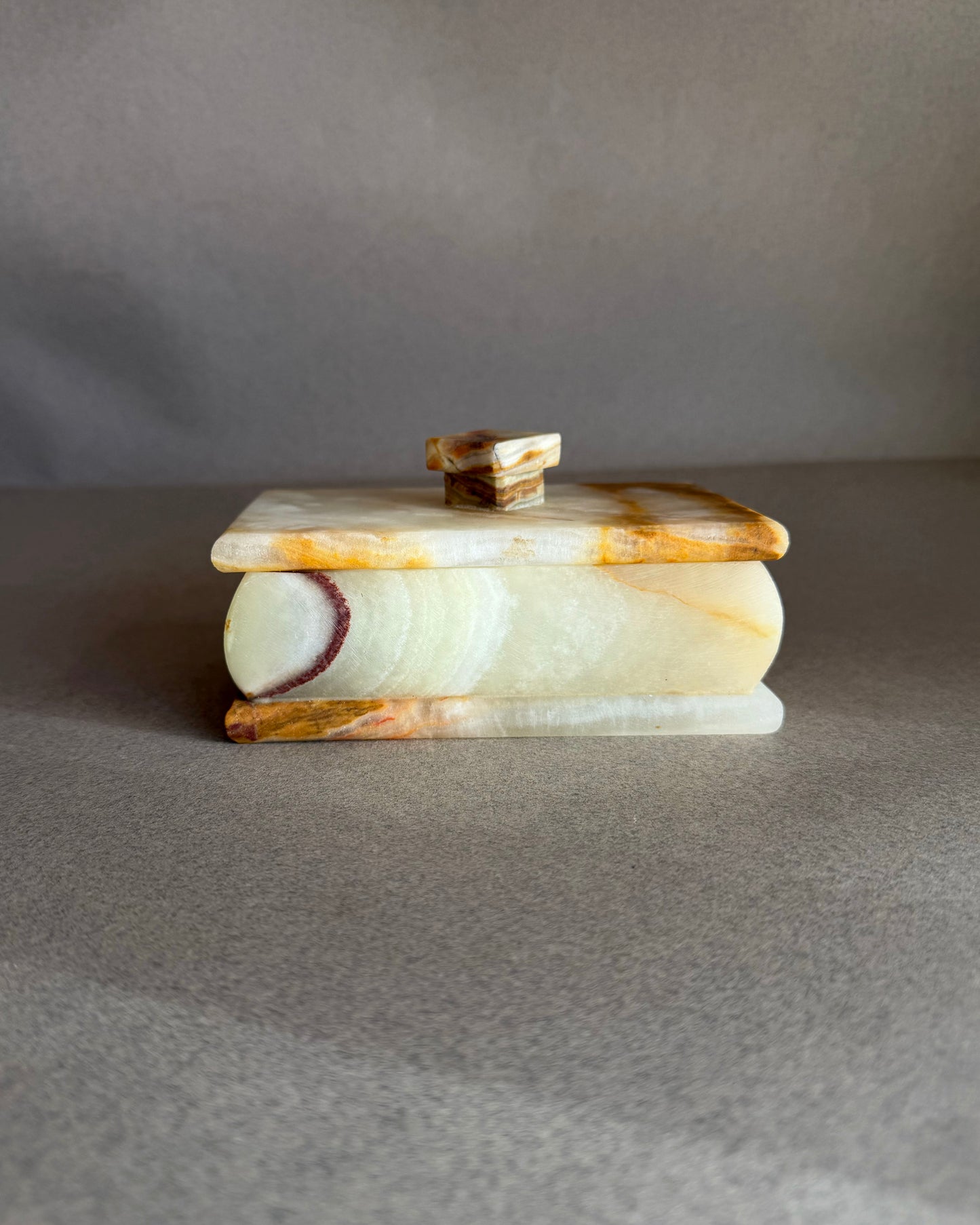 One of a kind onyx trinket box handmade from solid natural stone, minimalist decor
